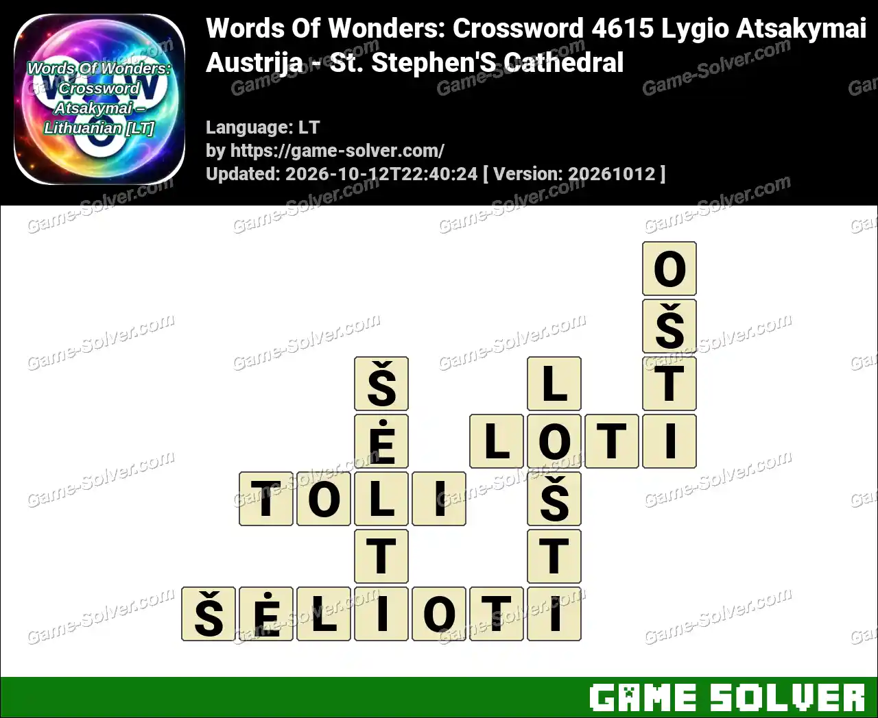 Words Of Wonders: Crossword 4615 Lygio Atsakymai – Austrija – St. Stephen’S Cathedral